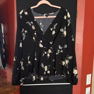 Torrid Black Floral V-Neck Blouse